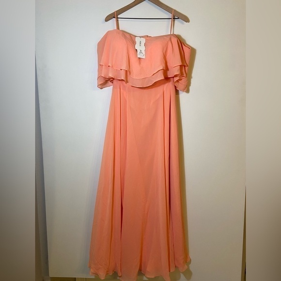 Hebeos Womens Off The Shoulder Chiffon Long Maxi Dress Size 10 Coral Bridesmaids - Picture 2 of 8
